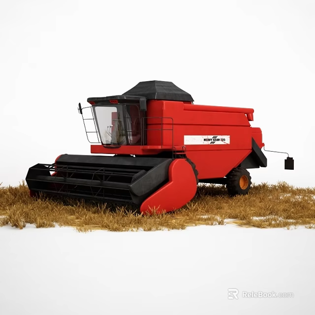 New Holland Red Harvester With Large Cutting Platform In Dry Grass Field 3d model 