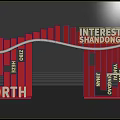 Red Event Gateway with Curved Lines Featuring Interesting Shandong Worth and City Names