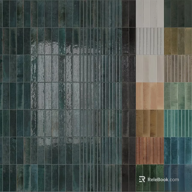 Ceramic Tile Components With Various Colors And Vertical Striped Textures For Interior Design 3d model