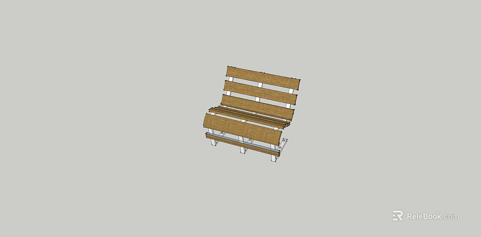 Stylish Wooden Slatted Outdoor Bench With Metal Frame For Garden Seating 3d model 