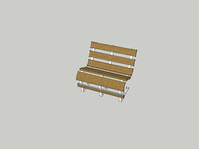 Stylish Wooden Slatted Outdoor Bench With Metal Frame For Garden Seating 3d model