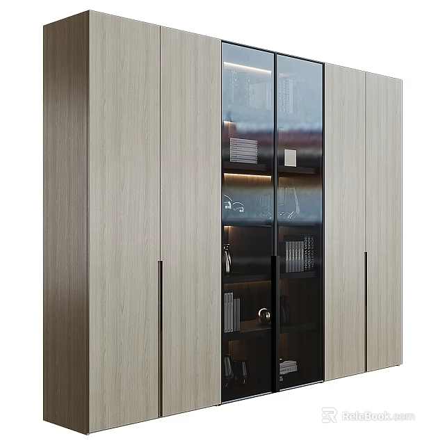 Elegant Modern Chest Of Drawers With Glass Door Panels And Wooden Frame Details 3d model 
