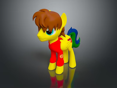 Cute Toy Pony With Brown Mane Yellow Body Red Outfit And Blue Green Tail 3d model