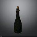 Green Glass Bottle With Cork Stopper And Decorative Patterns On Dark Background
