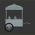 Vintage Blue Food Cart With Canopy And Silver Containers On Wheels