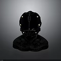 Protective Black Tactical Weapon Helmet With Yellow Lights On Display Stand 3d model