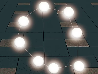 Illuminated White Decorative Lights Arranged in Circular Pattern on Dark and Light Tiled Ground 3d model