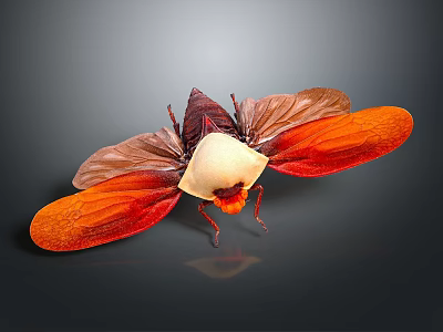 Colorful Moth With Red Orange Wings And White Body On Dark Background 3d model