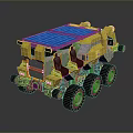 Yellow Solar Powered Exploration Rover With Large Wheels And Blue Panels 3d model