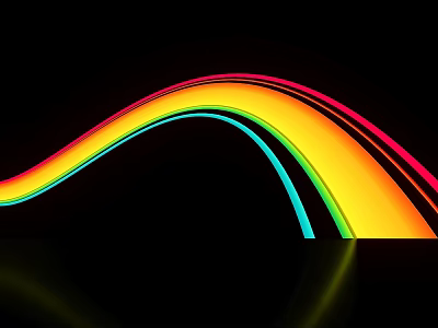 Colorful Rainbow Wavy Curved Lines Abstract Design On Black Background With Reflection 3d model
