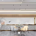 Modern Elegant Store Reception Desk Interior With Marble Counter And Stylish Chairs Table Lighting