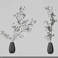 Gray Geometric Texture Vases With Green Foliage Branches For Home Decor 3d model