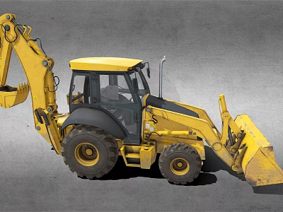 Yellow Wheeled Excavator With Front Loader And Backhoe For Construction Work 3d model