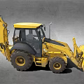 Yellow Wheeled Excavator With Front Loader And Backhoe For Construction Work 3d model