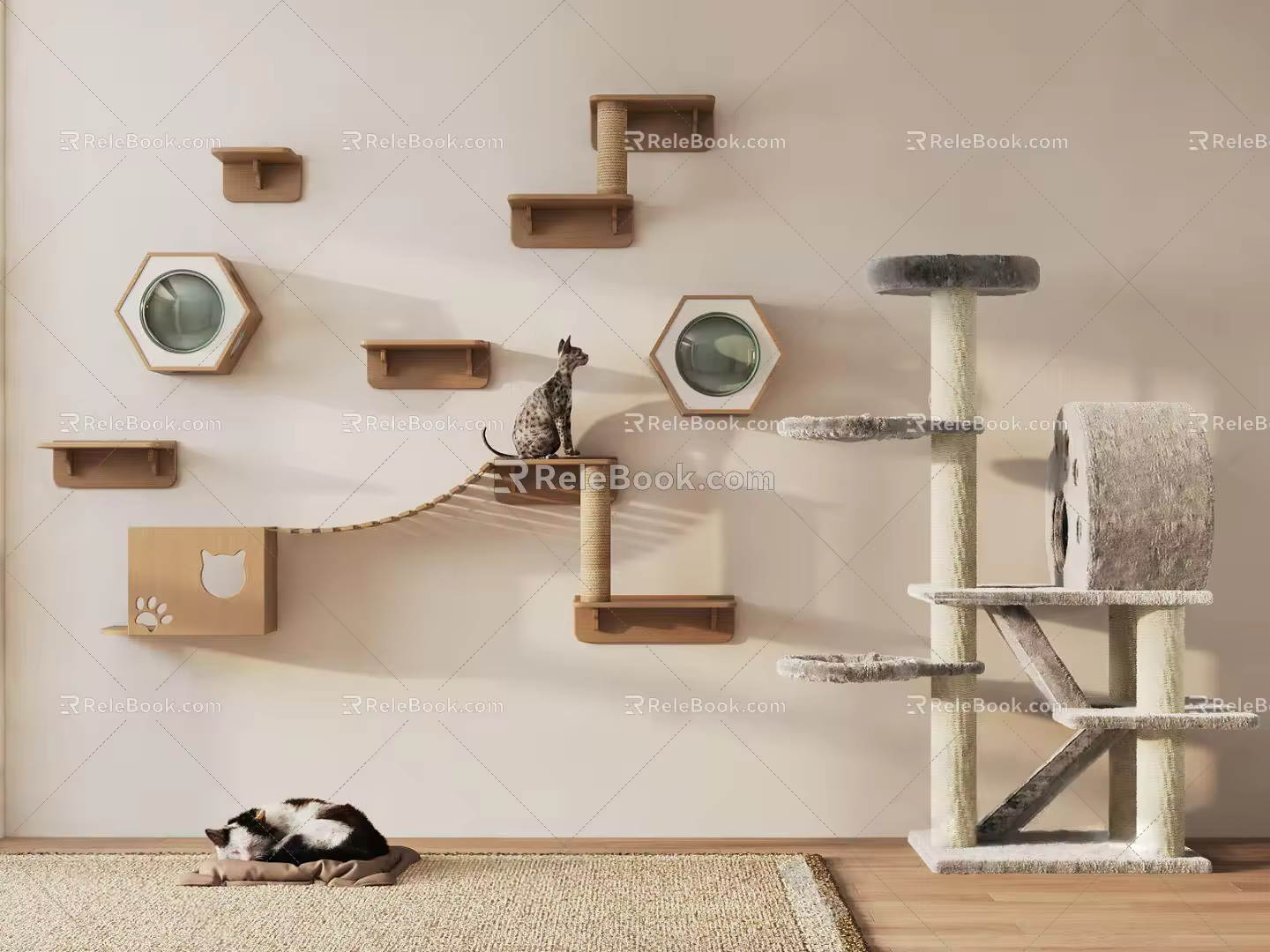 Silent Cat Climbing Frame Cream Cat Climbing Frame Cat Nest 3d model