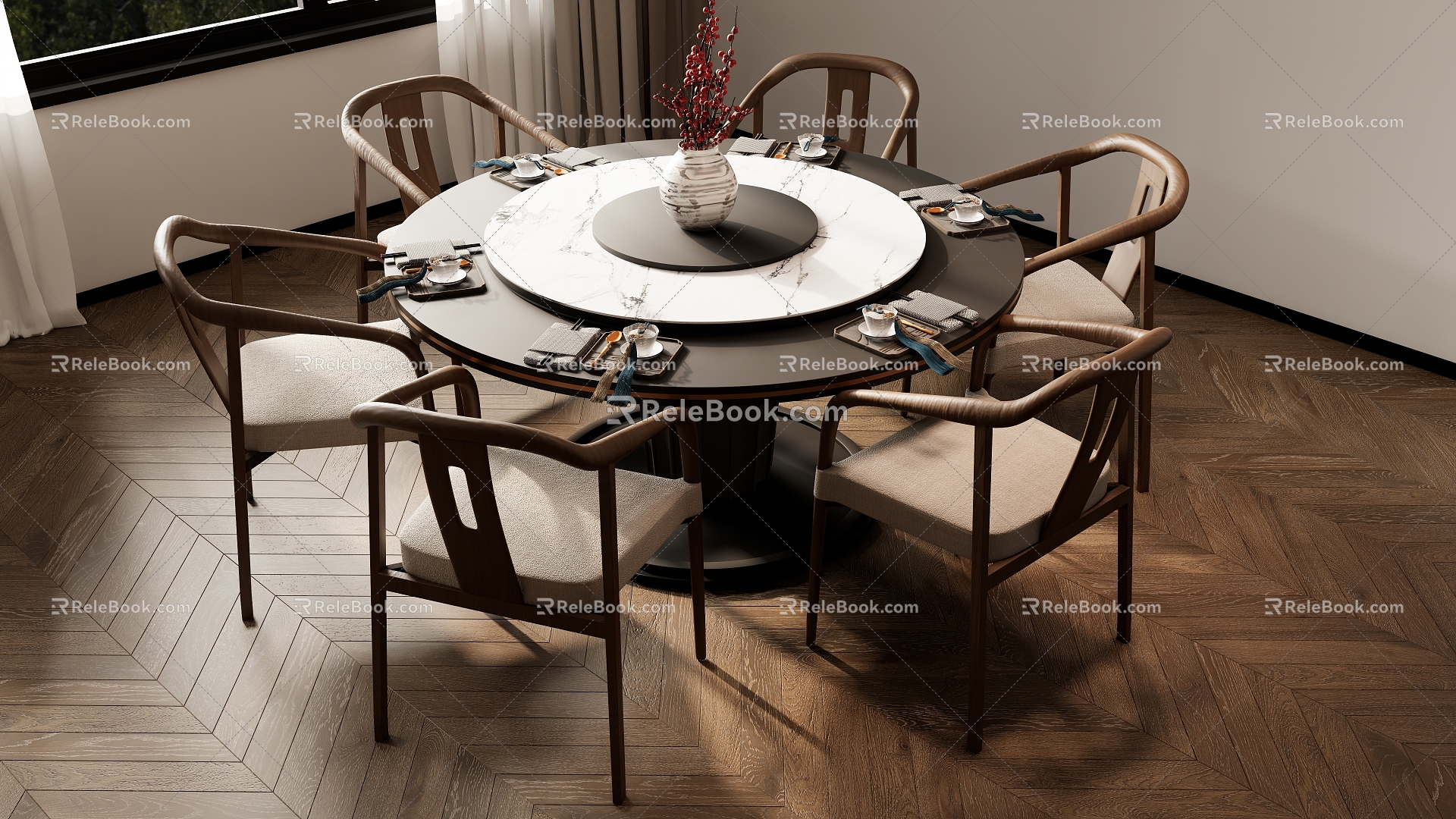 New Chinese Dining Table and Chair Combination 3d model