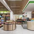Spacious Well Organized Supermarket Interior With Shelves Full Of Grocery Products And Checkout Counter