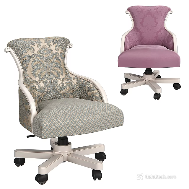 Elegant Patterned Leisure Chairs In Gray And Purple With Armrests And Casters 3d model 