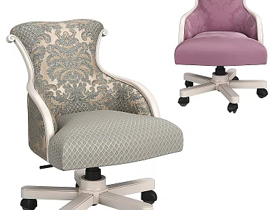 Elegant Patterned Leisure Chairs In Gray And Purple With Armrests And Casters 3d model
