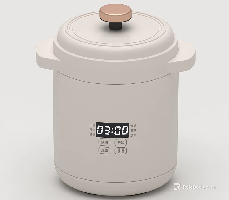 Modern White Electric Pressure Cooker Kitchen Appliance With Digital Display And Brown Knob 3d model 