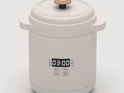 Modern White Electric Pressure Cooker Kitchen Appliance With Digital Display And Brown Knob 3d model
