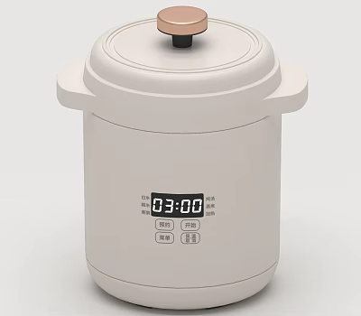 Modern White Electric Pressure Cooker Kitchen Appliance With Digital Display And Brown Knob 3d model