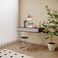 Modern Desk With Metal Frame Table Lamp Photo Frame And Green Plant