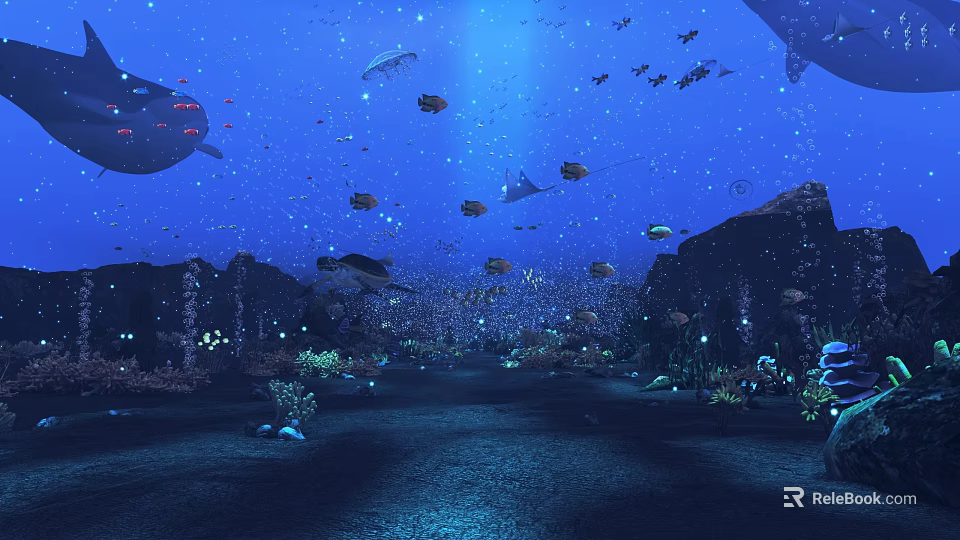 Stunning Deep Blue Underwater Seascape With Diverse Marine Life And Lush Coral Along The Seabed 3d model 