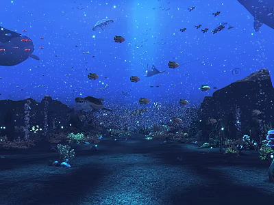 Stunning Deep Blue Underwater Seascape With Diverse Marine Life And Lush Coral Along The Seabed 3d model