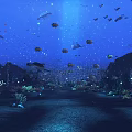 Stunning Deep Blue Underwater Seascape With Diverse Marine Life And Lush Coral Along The Seabed