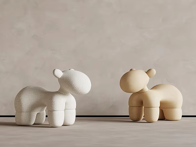 White And Beige Animal Figurines With Textured Surface For Minimalist Decor 3d model