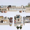 Modern Display Shelves with Cups Plates Plants Books and Decorative Items