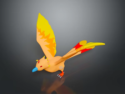 Colorful Flying Animal With Yellow Orange Wings Red Yellow Tail Blue Beak And Orange Body 3d model