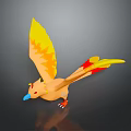 Colorful Flying Animal With Yellow Orange Wings Red Yellow Tail Blue Beak And Orange Body