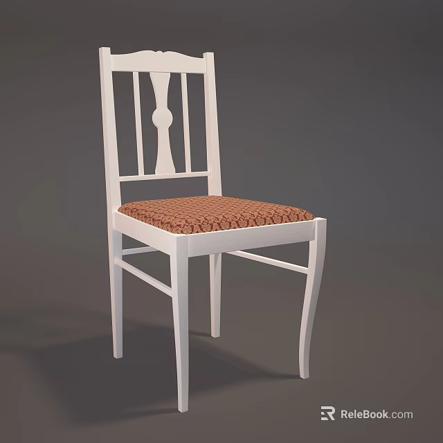 Elegant Dining Chair With White Frame Brown Patterned Cushion And Classic Backrest Design 3d model 