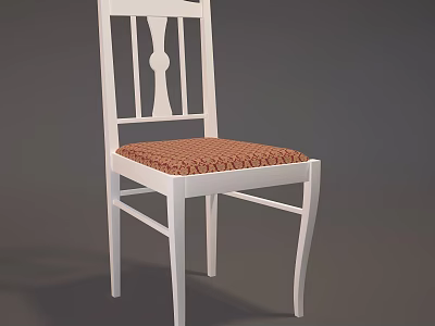 Elegant Dining Chair With White Frame Brown Patterned Cushion And Classic Backrest Design 3d model