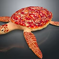 Red Orange Patterned Turtle with Detailed Shell and Flippers 3D Rendered on Dark Background