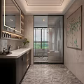 Elegant Modern Bathroom Design With Marble Tiles Glass Shower Enclosure And Built In Shelves