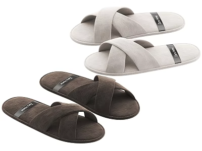 Comfortable Indoor Slippers With Cross Strap Design In Gray And Brown Colors 3d model