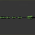 Green Fan Shaped Structure With Black Details And Green Stars On Grey Background