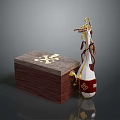 Wooden Box With Golden Patterns And Decorative Vase In White Red Design With Hanging Rope