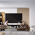 Modern TV Stand Design In Living Room With TV Books And Plants