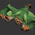 Green Antlered Game Movie Character With Yellow Belly Brown Hands Feet Standing On Leaf
