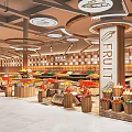Supermarket Fresh Fruit Section With Organized Produce Displays In Wooden Baskets And Bright Lighting