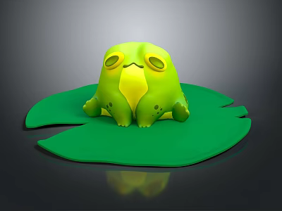 Cute Green Frog Character Sitting On Large Green Lily Pad Surface 3d model