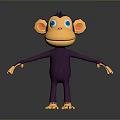 Purple Cartoon Monkey 3D Model With Blue Eyes And Orange Limbs On Black Background