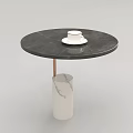 Modern Round Coffee Table With Black Marble Top And White Marble Base Featuring White Cup 3d model
