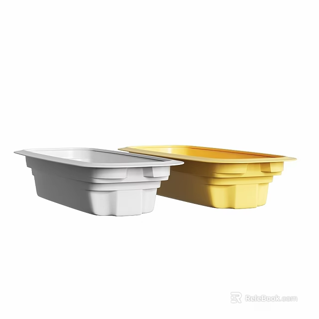 Modern Rectangular Washbasins in White and Yellow with Smooth Surface Design 3d model
