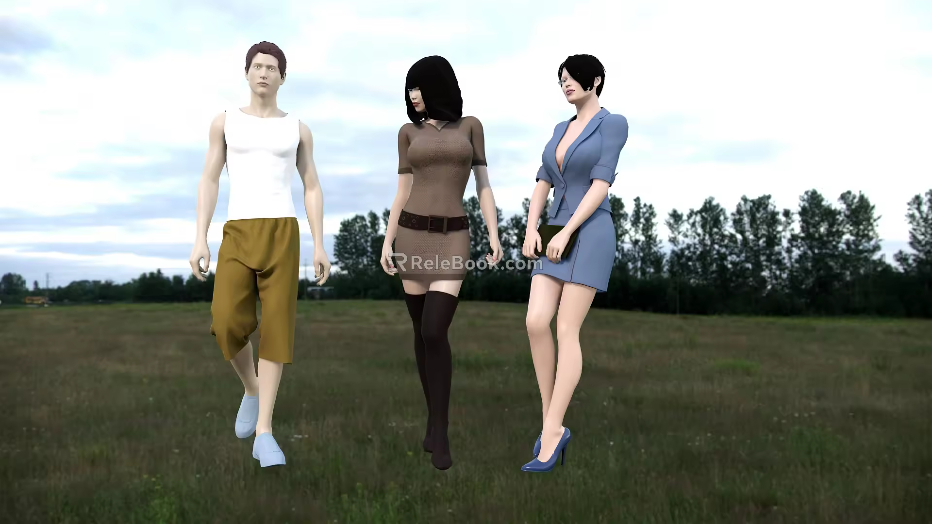 Modern multiplayer three standing figures 3d model