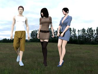 Modern multiplayer three standing figures 3d model